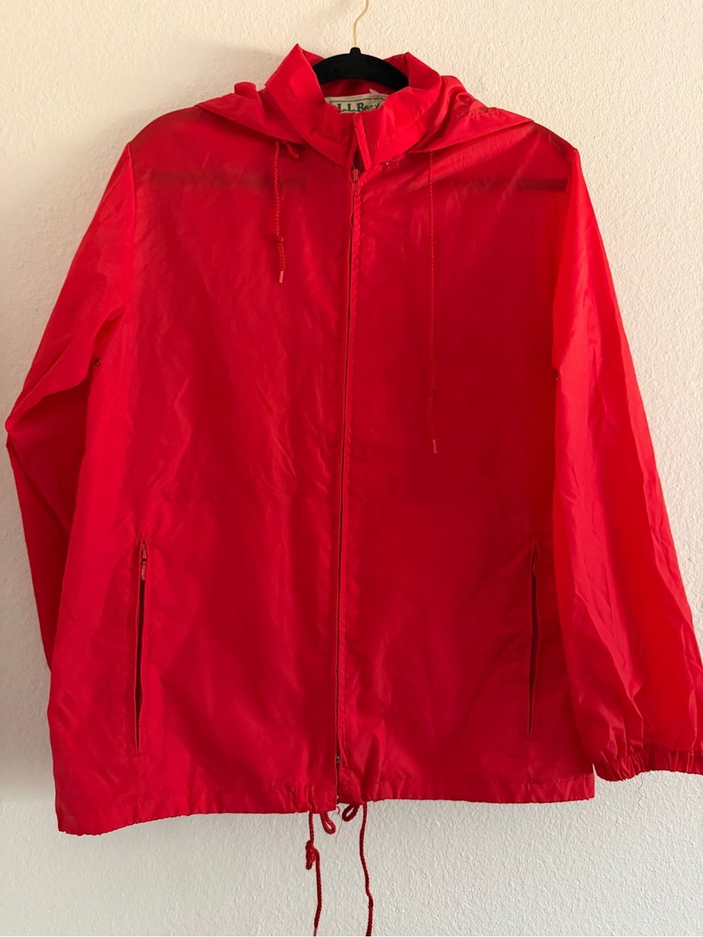 L.L.Bean Red Hooded Anorak Jacket Packable Zip Drawstring Womens M Outdoor